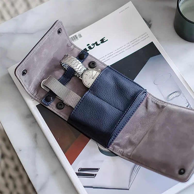 2-Slot Luxury Leather Cover Watch Organizer Bag