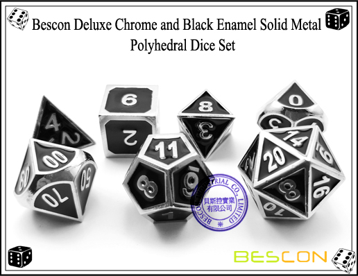 Bescon Deluxe Chrome and Black Enamel Solid Metal Polyhedral Role Playing RPG Game Dice Set (7 Die in Pack)-5