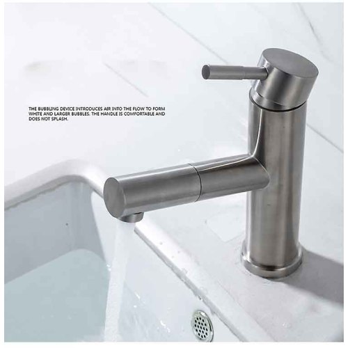 Stainless-steel mixer bathroom brushed pull out basin faucet