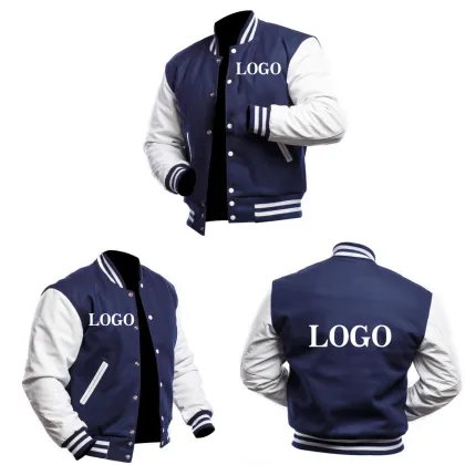 Custom Men's Premium Classic Button Vintage Baseball Letterman Genuine Leather Varsity Jacket