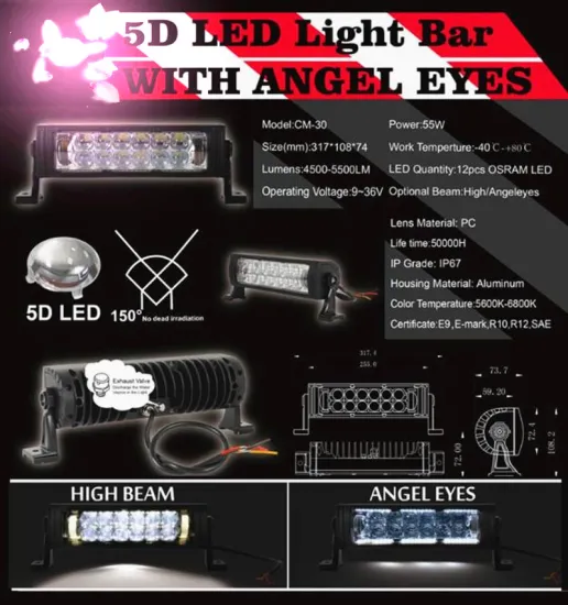 Off road Driving 55w 10Inch straight LED light bar waterproof White halo Ring angle eyes set mounting Brackets for Wrangler Atv