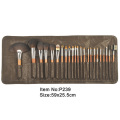 23pcs लकड़ी अनुकार प्लास्टिक संभाल पशु/नायलॉन बाल मेकअप ब्रश उपकरण सेट के साथ भूरे रंग पु चमड़ा मामले