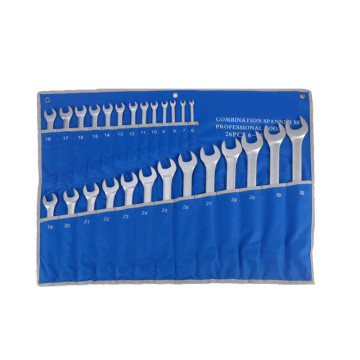 26-Piece SAE and Metric Combination Wrench Set with Roll-up Pouch: 6-32mm Metric Sizes and Box End Design