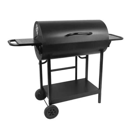 Portable Charcoal BBQ Grill with Casters and and Storage Shelves for Outdoor Camping