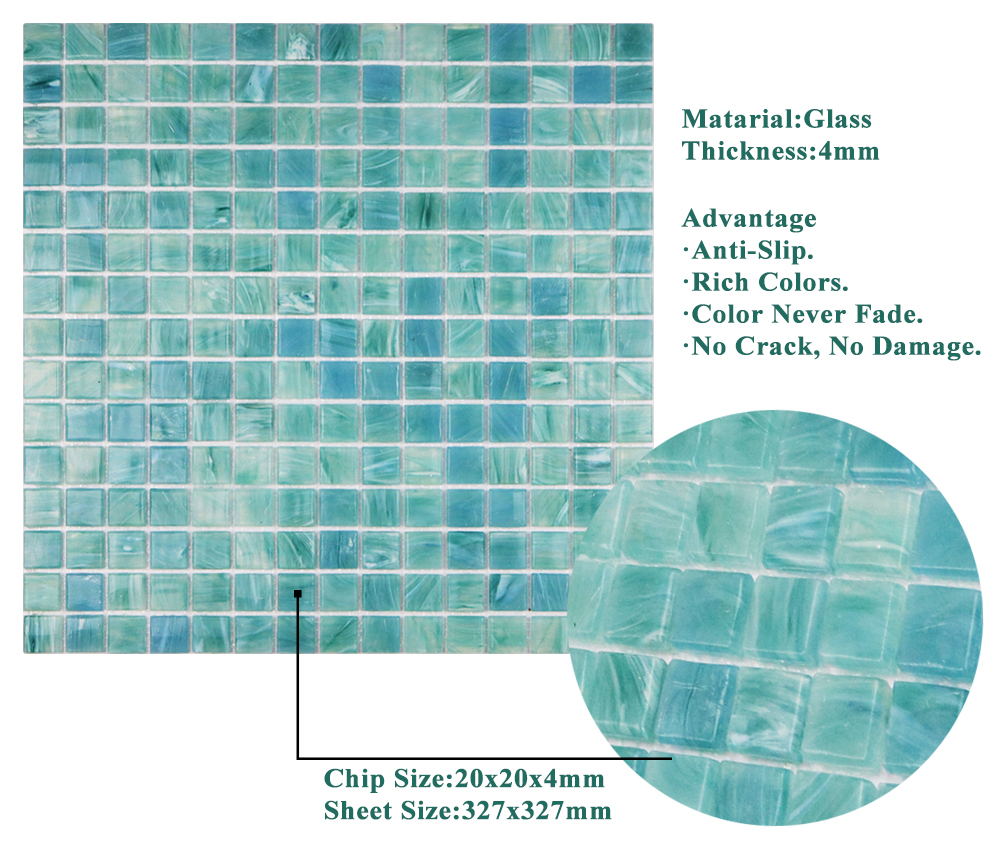 Teal Watercolor Glass Mosaic Tile