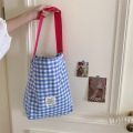 Customized Durable Blue Lattice Shoulder Canvas Bag