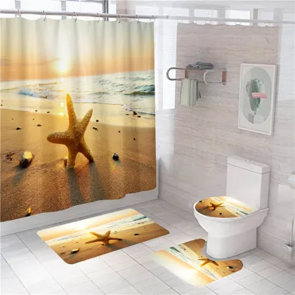 Starfish on The Beach Shower Curtains, Bathroom Curtain Waterproof Fabric-shower-curtain High Quality Bathroom set