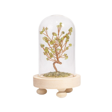 Woven chip Peridot lucky of tree Spiritual Meditation Energy Room Office Desk Decor Gifts Wood Base