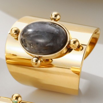 fashion four-leaf clover rings Stainless Steel Ring 18K Gold-Plated With Opal Factory