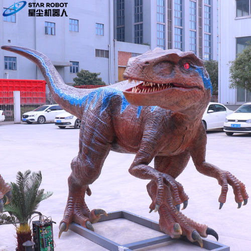 Animatronik Biru Velociraptor Realistis Panjang 3m