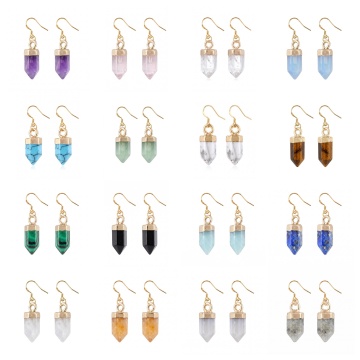 Gemstone Hexagonal Pendant Earring Natural Stone 6x10MM Hexagon Gold Hook Dangle Earring Crystal Hexagon Pendant Earrings