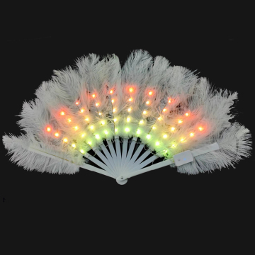 2024 Newest USB Rechargeable LED Foldable Feather Hand Fan