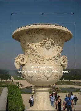 White Marble Planter With Carvings (FPT131)