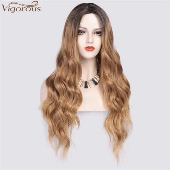 Vigorous Cheap Blonde Wavy For White Women Long Curly Synthetic Party Wigs Heat Resistant Middle Part Wig Brown