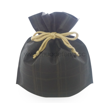 Brown Big Checkered Pattern Drawstring Gift Packaging Bag
