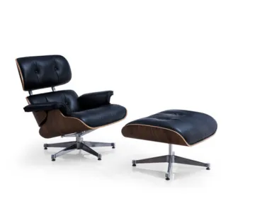 Classic Leather Replica Eames Lounge Chair and Ottoman