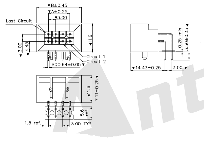 AW3045LBKR-2XNP-X MOLEX 3,00 mm 90 ° Connecteur de plaquettes