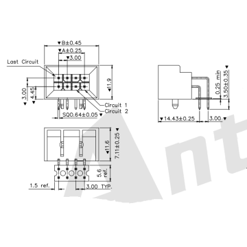 AW3045LBKR-2XNP-X MOLEX 3.00 मिमी 90 ° वेफर कनेक्टर श्रृंखला