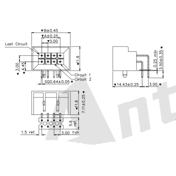 AW3045LBKR-2XNP-X Molex 3,00 mm 90 ° Connettore Wafer