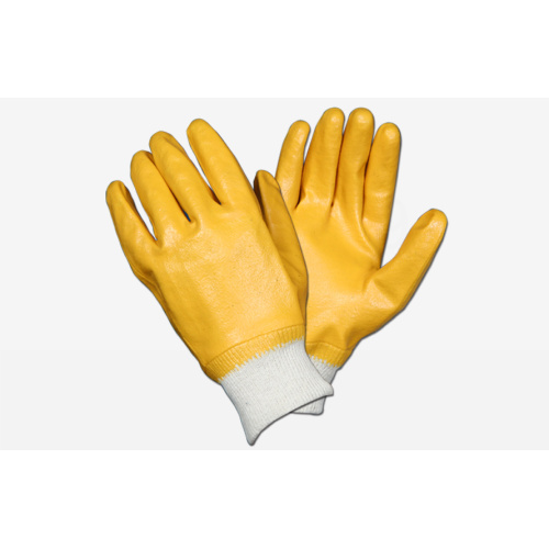 Luvas de PVC de acabamento liso amarelo com forro Interlock