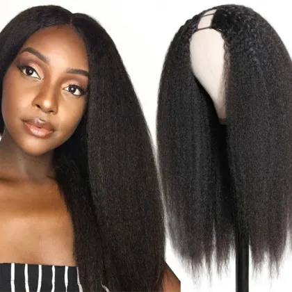 Wholesale machine made cuticle aligned brazilian u part wig human hair, upart human hair wig, kinky straight u part wig