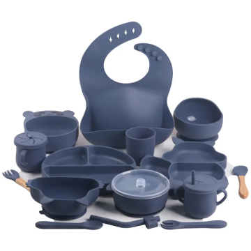 Food Grade Silicone Baby Feeding Set with Bib, Plate, Bowl, Spoon, and Cup