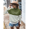 Women`s Turtleneck Stripe Color Knitted Sweater