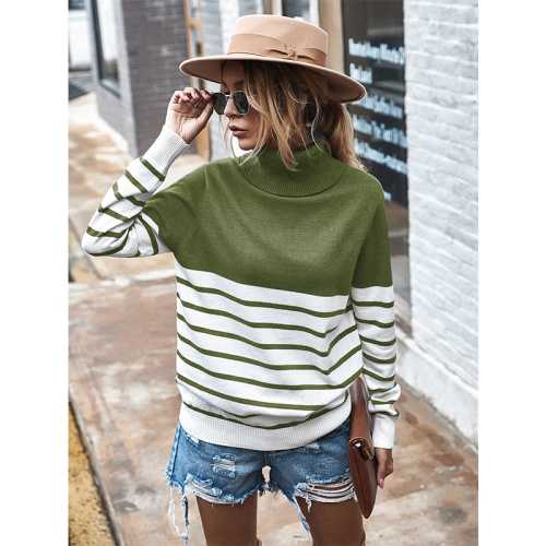 Tops Tees And Blouses Women`s Turtleneck Stripe Color Knitted Sweater Supplier