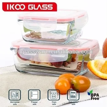 leakproof bento lunch box pyrex glass lock container 4 side locked lunch box