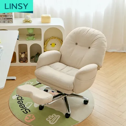 Linsy Cloud White Fabric Reclining Ergonomic Swivel Office Chair