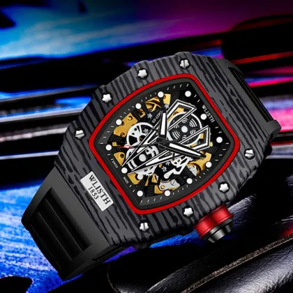 Men's Sports Waterproof Automatic Mechanical Skeleton Square Watch
