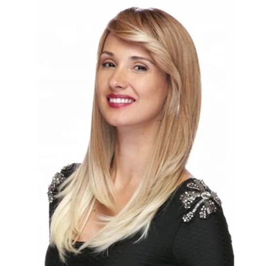 Factory wholesale New Fashion long natural straight Synthetic hair light gold Wigs for Mature women