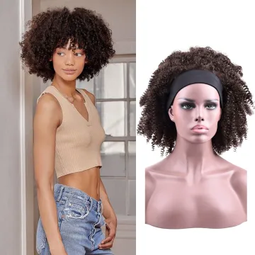 Wholesale 14inch African Black Brown Fluffy Short Wrap Hair Headband Pre-attached Scarf Afro Kinky Curly Synthetic Cosplay Wigs
