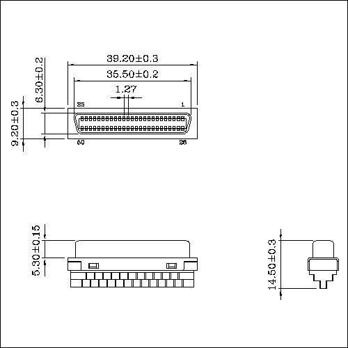 1.27mm Series 50P Cable Receptacle Connector Solder Molded Ribbon Type HPCNS-50FM3