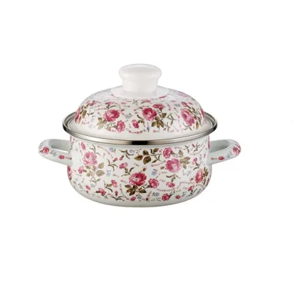 Hanhong Chinese Antique Enamel Cast Iron Sauce Pot with Double Ears