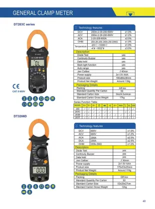 Auto Ranging Digital Clamp Multimeter DCA ACA DT203B