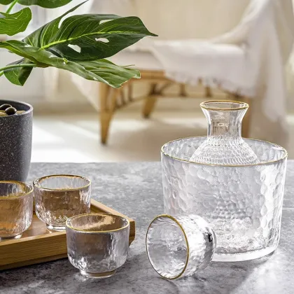 Japanese Sake Pot Set Glass Rice Wine Warmer Hot Pot