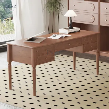 Cherry Wood Office Furniture Set: Desk and Chair with Bookcase