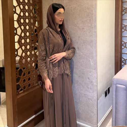 عبای زنانه ژاکت کش باف پشمی باز توری قهوه ای