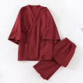 Oversize Japanese Style Kimono Cardigan Pants 2pcs Set Men's Nightwear Cotton Comfortable Home Suit Robe Sleepwear Daily Casual