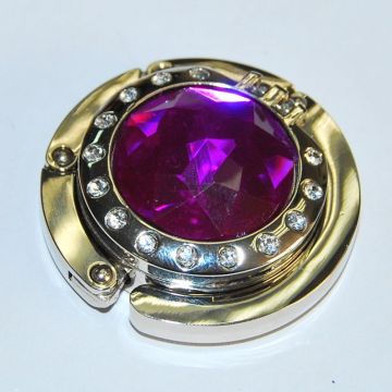 2012 Zinc Alloy 5mm Round Portable Bag Hook With Crystal Pink Diamond