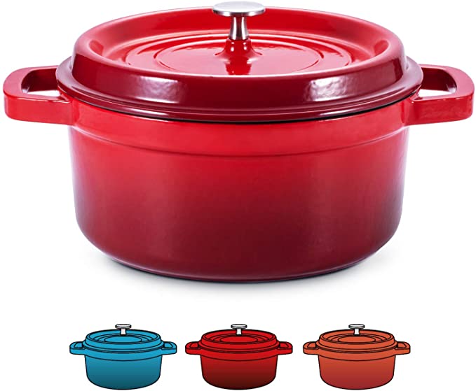 Enameled Cast Iron Dutch Oven Non Stick Bread Baking Pot With Lid Suitable For Bread Baking Use On Gas Electric Oven Red