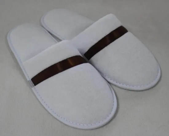 High grade hotel terry towel slipper with ribbon