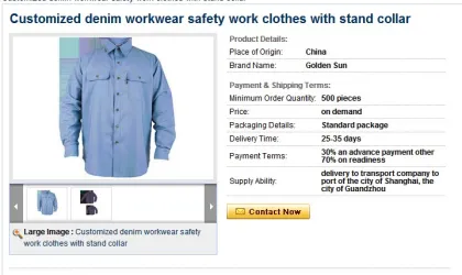 Customized denim workwear safety work clothes with stand collar