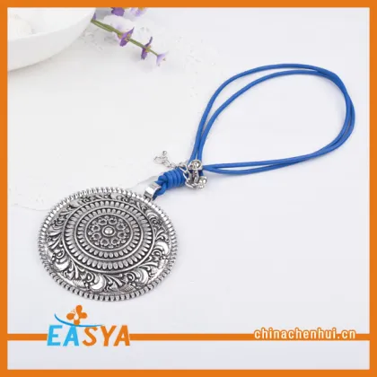 Silver Coin Necklace Blue Chain Coin Pendant Holder Necklace