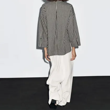 Women's urban minimalist striped cotton blend shirt