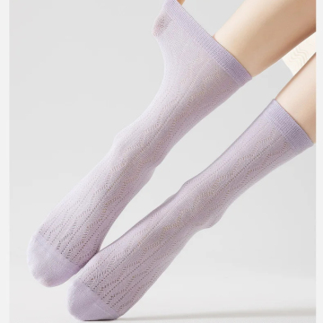 Xiangyi 2024 Spring Summer Thin Mesh Hollow Mid Tube Elastic Women's Cotton Socks