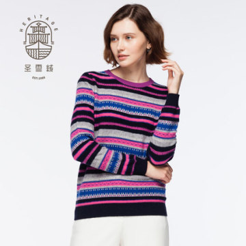Women's crew neck Fair Isle pure cashmere sweater