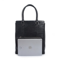 Black Croc-Embossed Italian Leather Business Tote