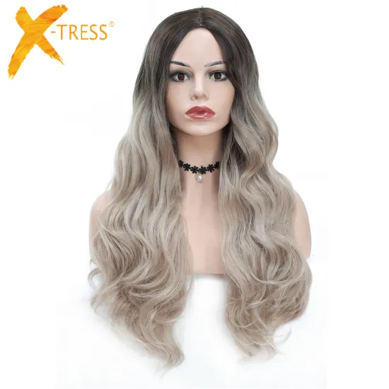 X-TRESS Ombre Grey Synthetic Hair Wig  Long Wavy Mink Wholesale Machine Made Wigs For Women Cosplay Hot Selling Hair Wigs